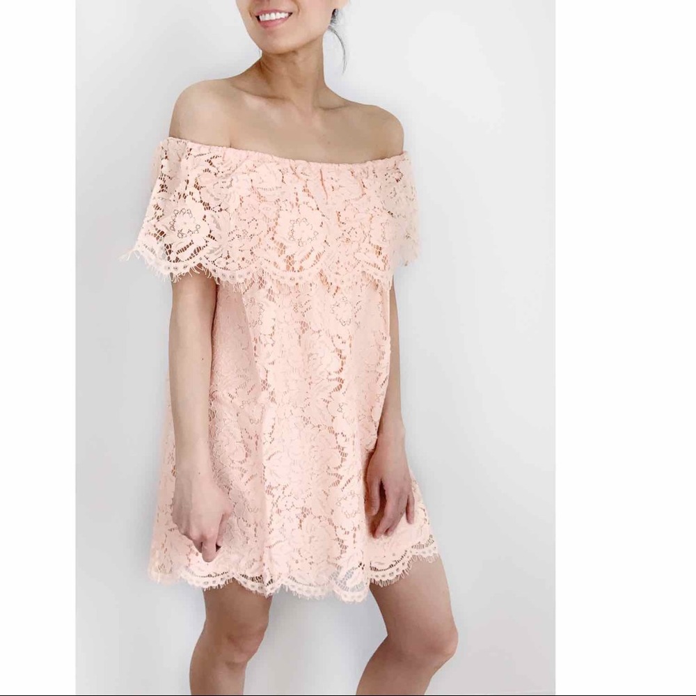 LACE EYELASH OFF SHOULDER DRESS - Picture 1 of 8